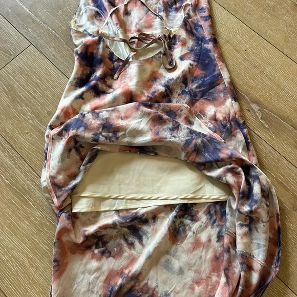 Silky Tie-Dye Blue Pink Spaghetti Strap Maxi Dress - Picture 5 of 9